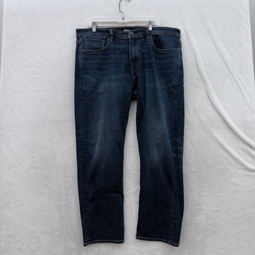 Revtown Automatic Jeans Mens 38x30 Blue Dark Wash Straight Leg Stretch Whisker